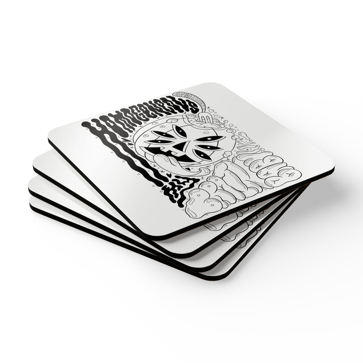 Monochrome Pumpkin Corkwood Coaster Set