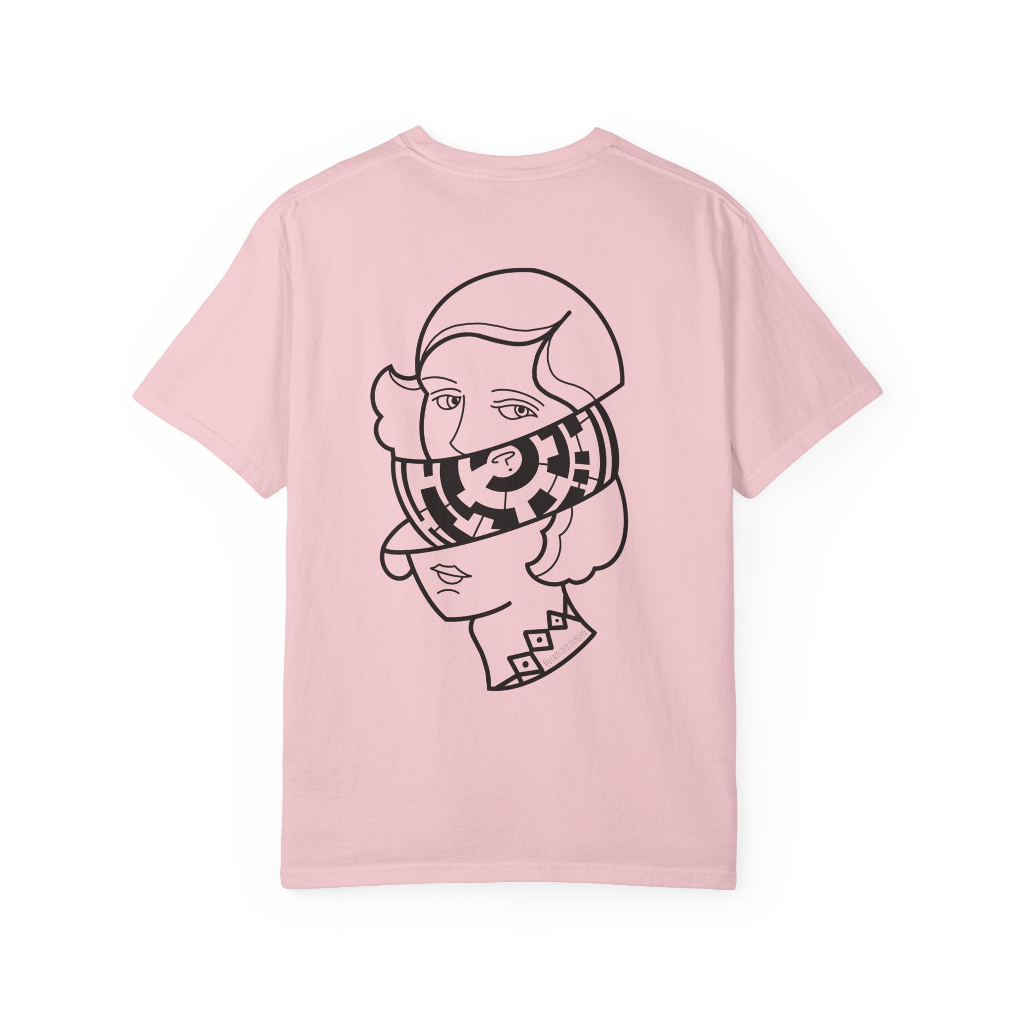 Graphic T-Shirt — Surreal Maze Lady Head Portrait Line Art