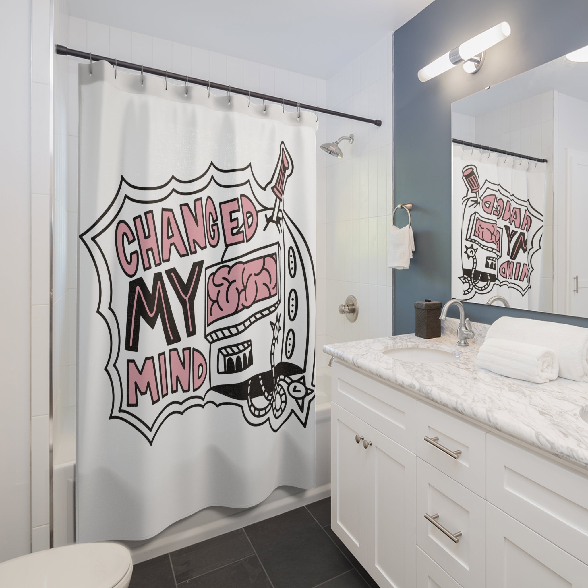 Changed My Mind Robot Shower Curtain — Retro Robot with Screwdriver